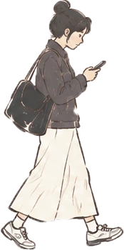 边走边看手机的女生插画