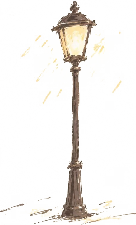 街角亮着的路灯插画