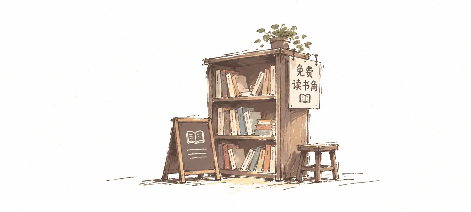 免费取阅的阅读角插画