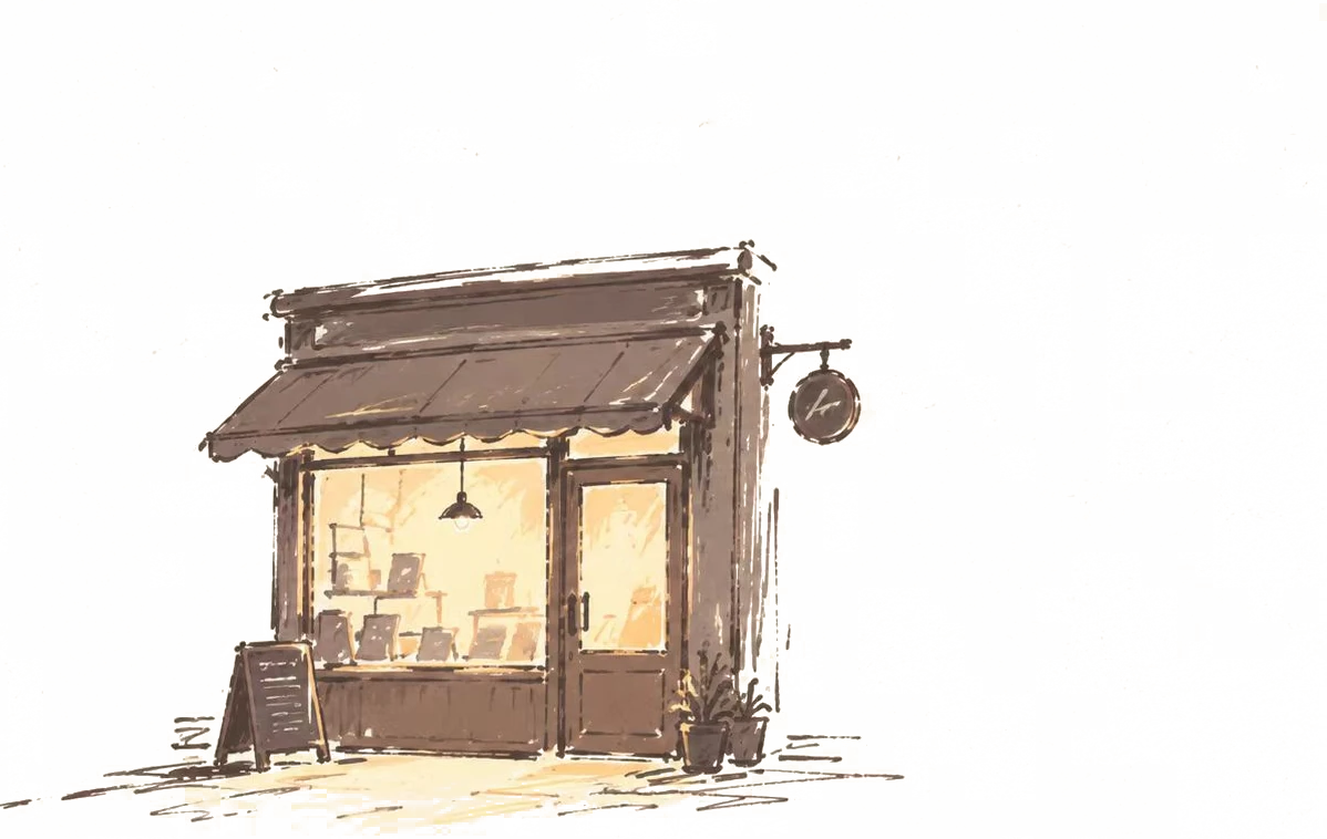 亮着灯的小店插画