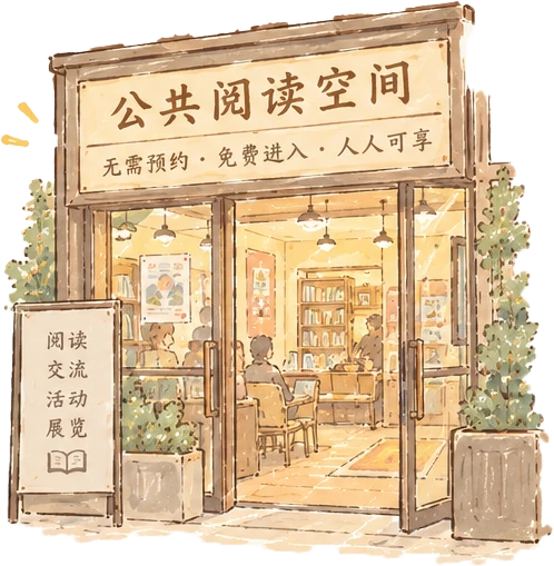 不设门槛的公共阅读空间插画